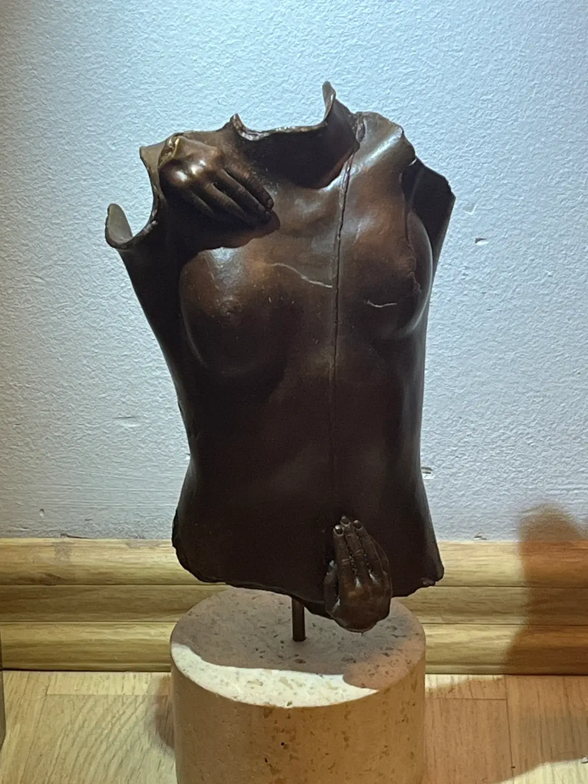 Kea (1979) — Igor Mitoraj, bronze torso, left profile view, dark patina